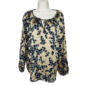 Dana Buchman‎ Women’s Brown Geometric Pattern Long Sleeve Blouse Size L